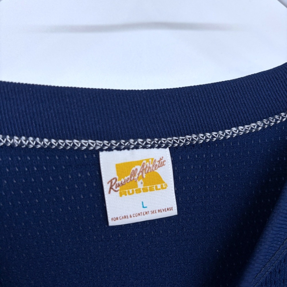 Vintage 70s Russell Athletic Embroidered Mesh Jersey Shirt Large Navy Blue - Picture 5 of 6